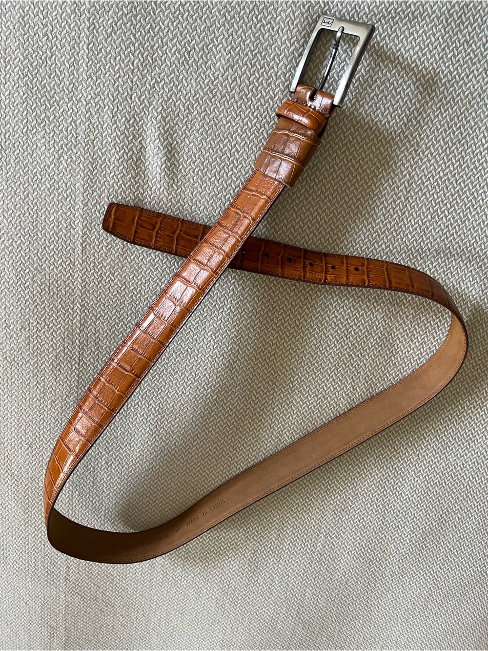 Men's Brown Leather Crocodile Golfer Belt Size 44